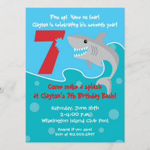 Shark Bite Invite- 7th Birthday Party Invitation