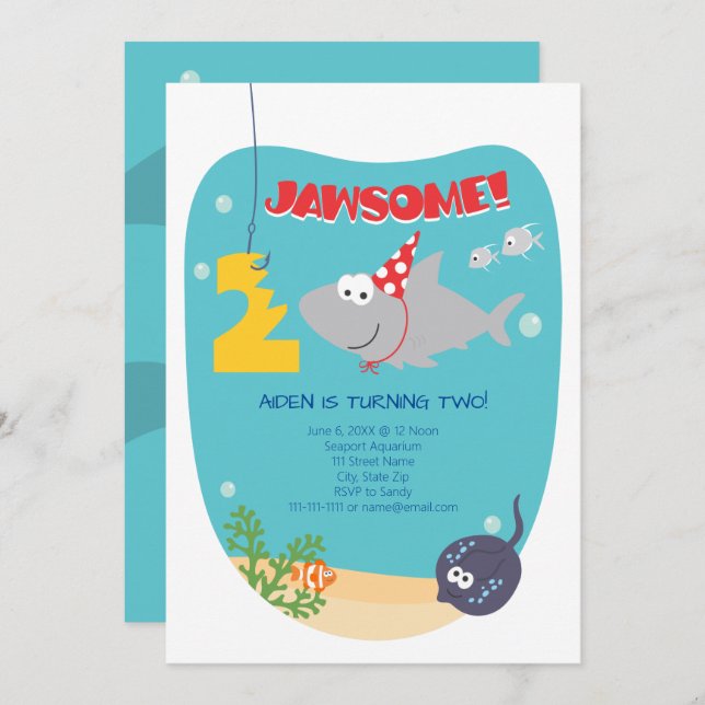 Shark Bite Second Birthday Invitation (Front/Back)