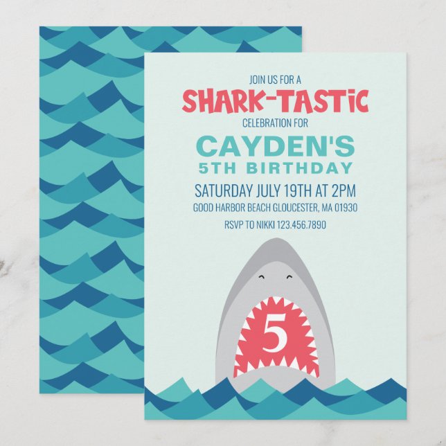 Shark Bite sharktastsic birthday Party Invitation (Front/Back)