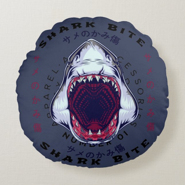 shark, bite | Stylish Modern Trendy Gift Round Cushion (Front)