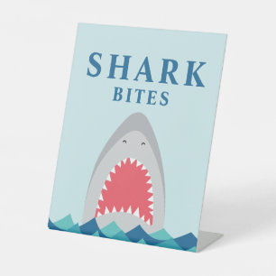 Shark bites birthday party food pedestal sign