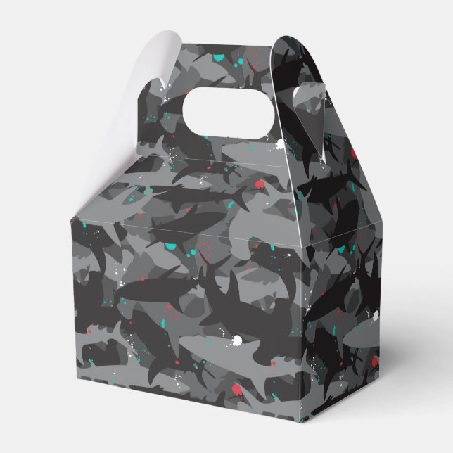 Shark Black & Teal Camouflage Pattern Favor Boxes (Front Side)