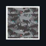 Shark Black & Teal Camouflage Pattern Paper  Napkin<br><div class="desc">Add a "bite" of fun to your party these cool (yet scary!) shark camouflage pattern paper napkins The black, gray and teal coloring gives the print a fun and fresh underwater feel. But beware of that pop of red added in for extra scare! Matching items can be found in our...</div>