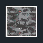 Shark Black & Teal Camouflage Pattern Paper Napkin<br><div class="desc">Add a "bite" of fun to your party these cool (yet scary!) shark camouflage pattern paper napkins The black, gray and teal coloring gives the print a fun and fresh underwater feel. But beware of that pop of red added in for extra scare! Matching items can be found in our...</div>