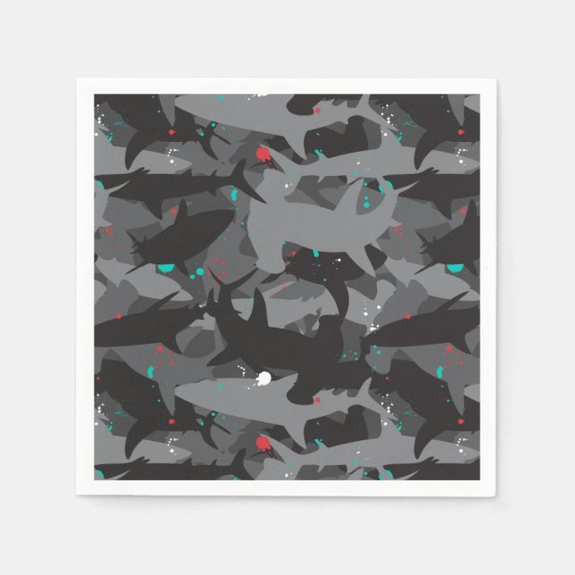 Shark Black & Teal Camouflage Pattern Paper  Napkin (Front)