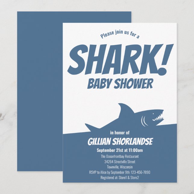 Shark Blue Baby Shower Invitation (Front/Back)