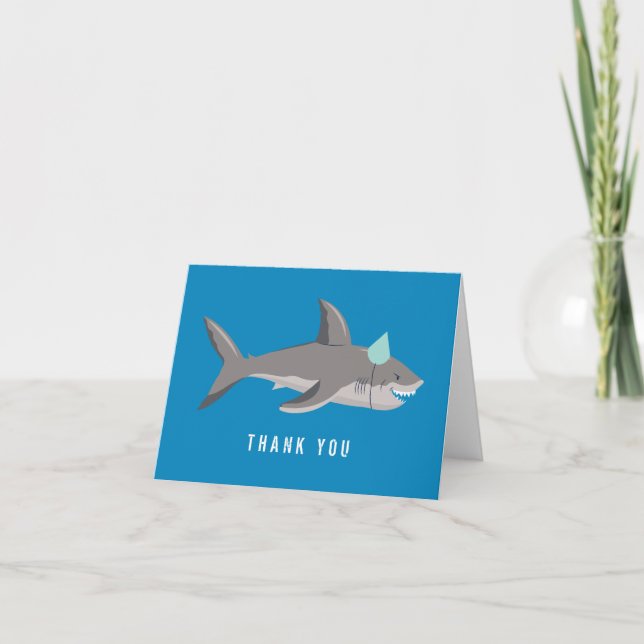 Shark Blue Cool Kid Birthday Party Thank You Card (Front)