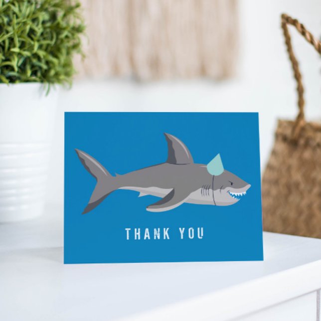 Shark Blue Cool Kid Birthday Party Thank You Card (Creator Uploaded)