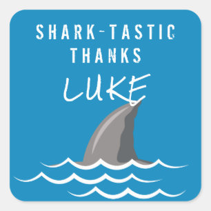 Shark Blue Cool Kids Birthday Party Favour Square Sticker