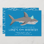 Shark Blue Cool Kids Birthday Party  Invitation<br><div class="desc">This fun kids birthday party invitation features a shark illustration with a bold blue background and casual,  distressed fonts. It's a great choice for a boys birthday party. See the collection for coordinating items!</div>