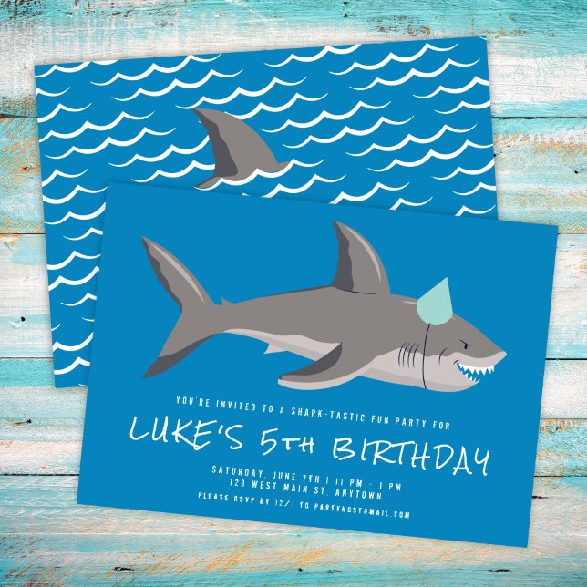 Shark Blue Cool Kids Birthday Party  Invitation (Creator Uploaded)