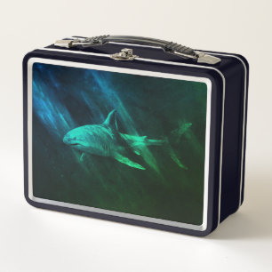 Shark Blue-Green Metal Lunch Box