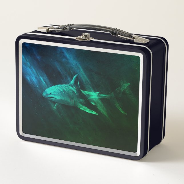 Shark Blue-Green Metal Lunch Box (Front)