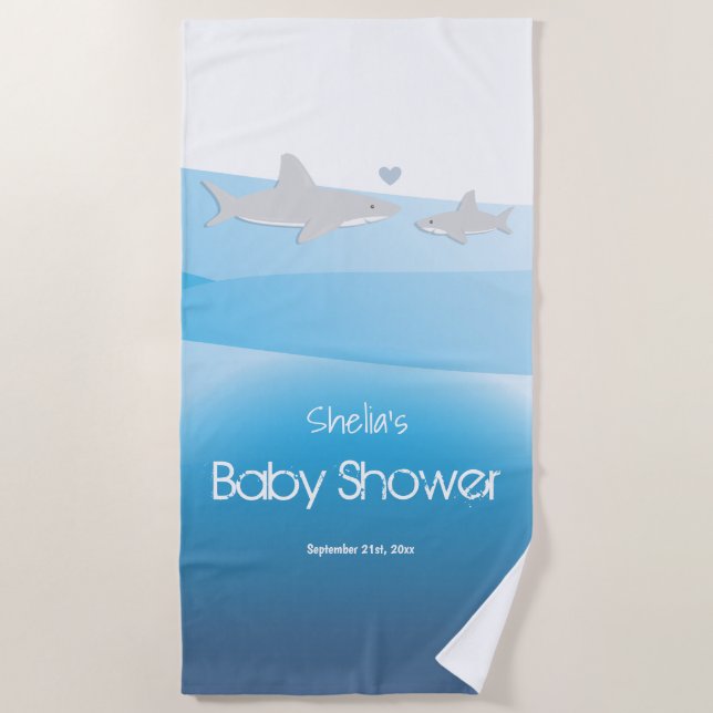 Shark Blue Ocean Baby Shower Beach Towel (Front)