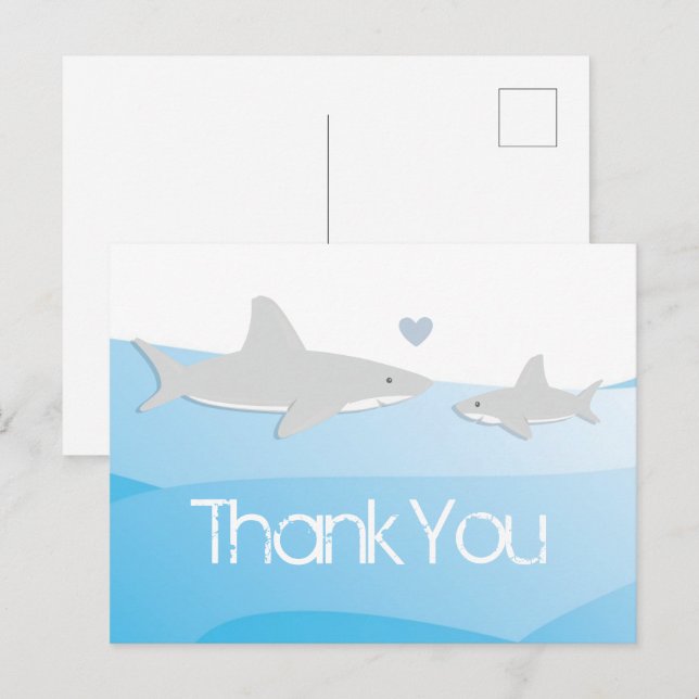 Shark Blue Ocean Baby Shower Thank You Postcard (Front/Back)