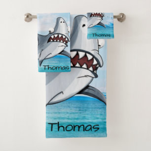 Shark Blue Ocean  Bathroom Towel Sets