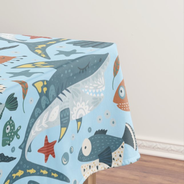 Shark Blue Sea Ocean Fish Animals Theme Boy Party Tablecloth (In Situ)