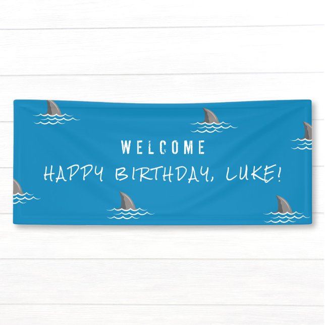 Shark Blue Underwater Kids Birthday Party Banner (Creator Uploaded)