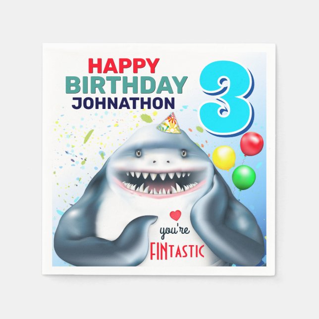 Shark Blushing Kids Birthday Napkin (Front)