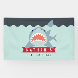 Shark Boy Navy Blue Pool Birthday Banner