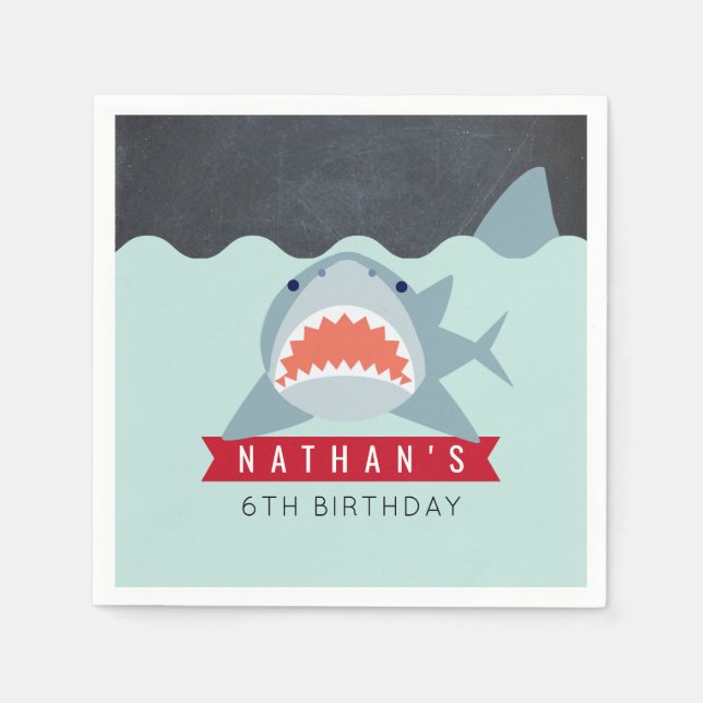 Shark Boy Navy Blue Pool Birthday Paper Napkin (Front)