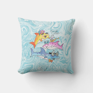Shark Cartoon Family Mum Dad Baby Girl Cushion