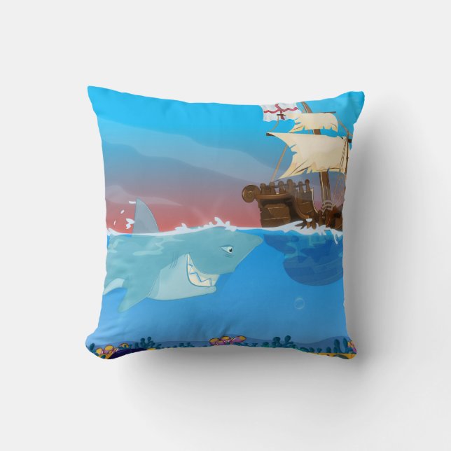 "Shark Chasing Sail Ship" Shark "funny shark" "car Cushion (Front)
