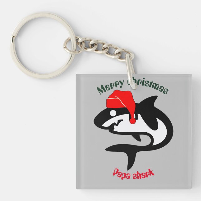 shark christmas family, customise personalised   key ring (Front)