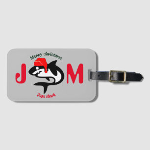 shark christmas family, customise personalised  luggage tag