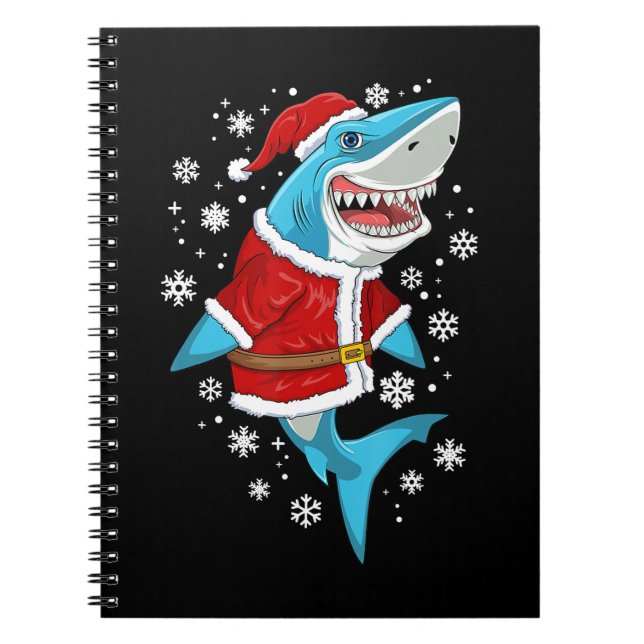 Shark Christmas Gift Boys Kids Santa Sharkmas Xmas Notebook (Front)