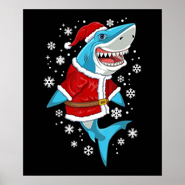 Shark Christmas Gift Boys Kids Santa Sharkmas Xmas Poster (Front)