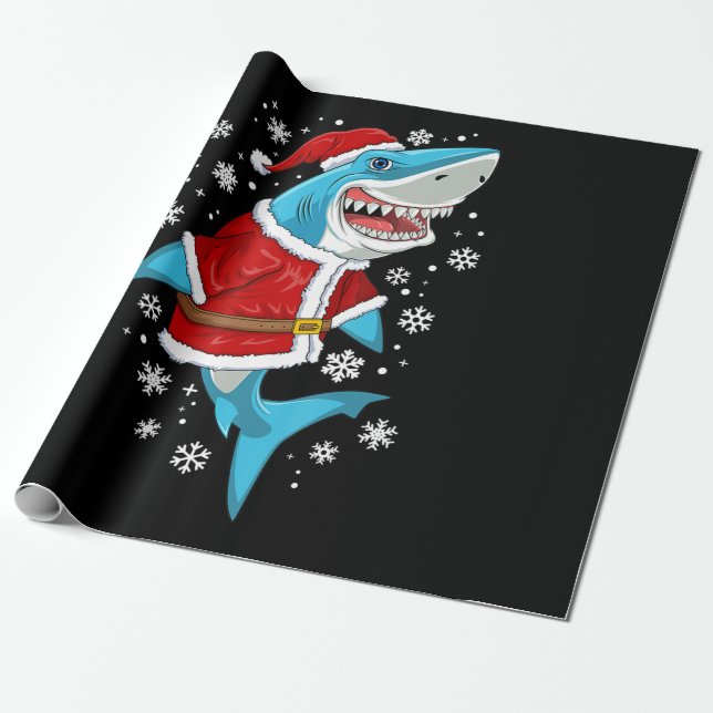 Shark Christmas Gift Boys Kids Santa Sharkmas Xmas Wrapping Paper (Unrolled)