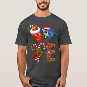 Shark Christmas Lights Led Funny Santa Hat Christm T-Shirt