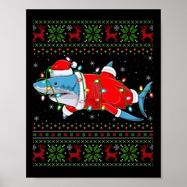 Shark Christmas Lights Santa Costume Ugly Xmas Swe Poster (Front)
