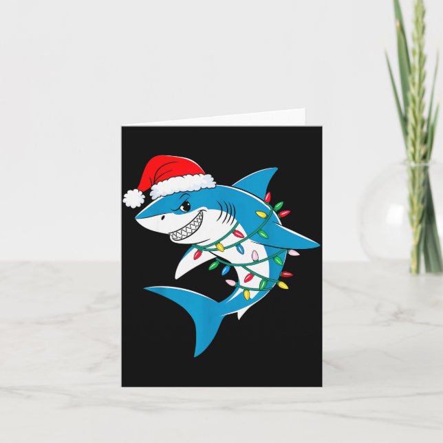 Shark Christmas Lights Santa Hat Xmas Pajama Boys  Card (Front)