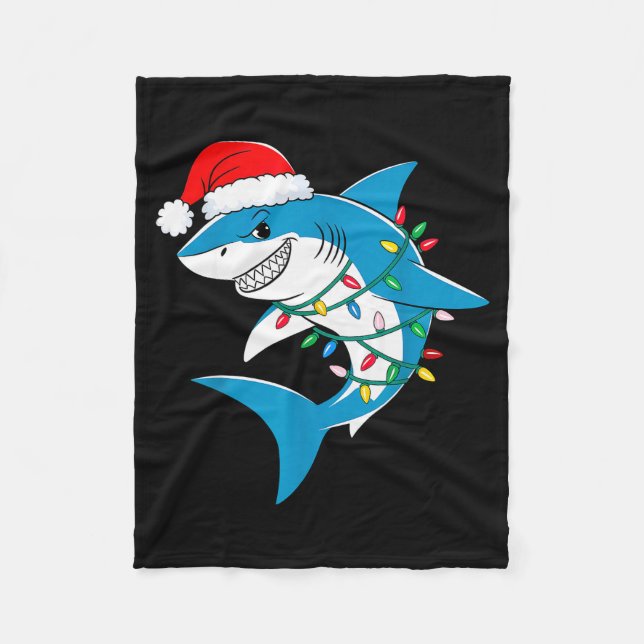 Shark Christmas Lights Santa Hat Xmas Pajama Boys  Fleece Blanket (Front)