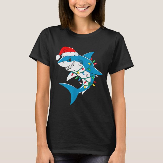 Shark Christmas Lights Santa Hat Xmas Pajama Boys  T-Shirt (Front)