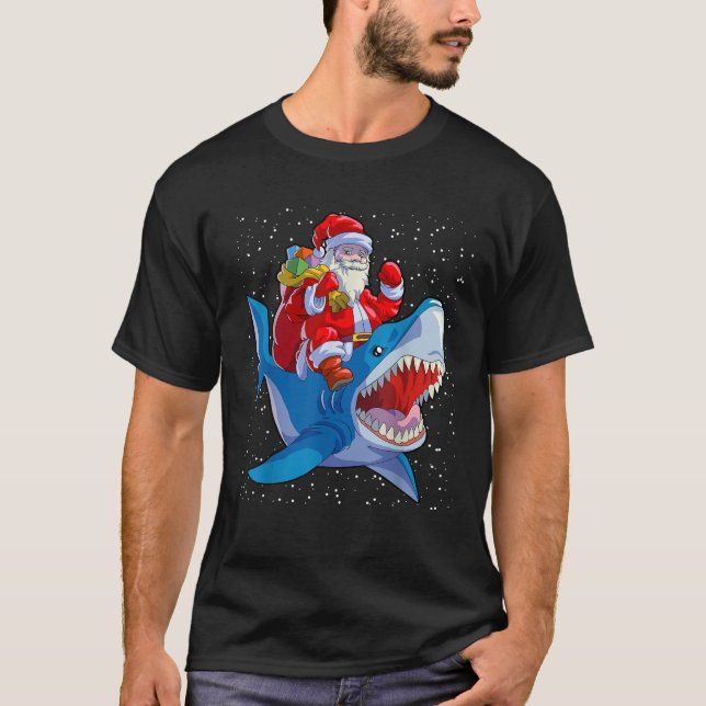 Shark Christmas Men Boys Shark Lover Santa Claus  T-Shirt (Front)