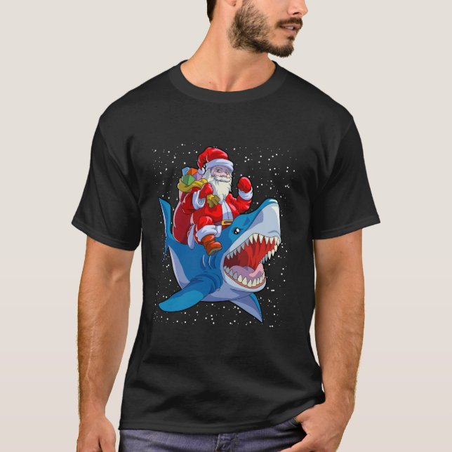 Shark Christmas Men Boys Shark Lover Santa Claus  T-Shirt (Front)