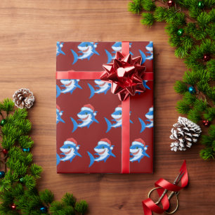 Shark Christmas Santa Hat Gift Wrapping Paper