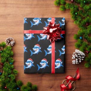Shark Christmas Santa Hat Ocean Gift Wrapping Paper