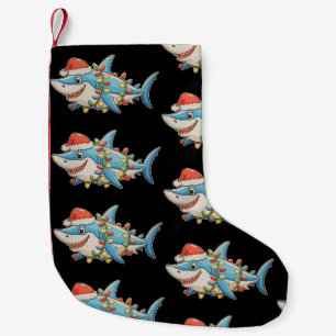 Shark Christmas Santa Hat Xmas Lights Sharkmas Small Christmas Stocking