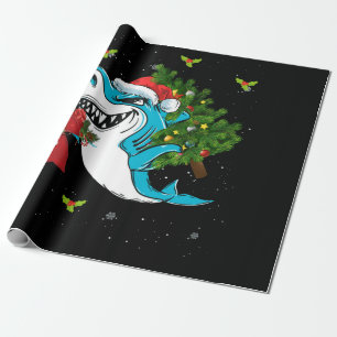 Shark Christmas Santa Tree Sharkmas Xmas Wrapping Paper