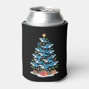 Shark Christmas Tree Holly Xmas Ocean Fish Holiday Can Cooler