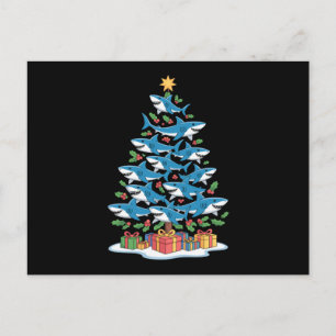 Shark Christmas Tree Holly Xmas Ocean Fish Holiday Postcard