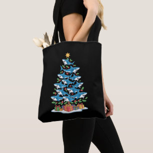 Shark Christmas Tree Holly Xmas Ocean Fish Holiday Tote Bag
