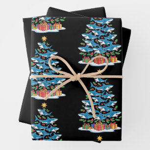 Shark Christmas Tree Holly Xmas Ocean Fish Holiday Wrapping Paper Sheet