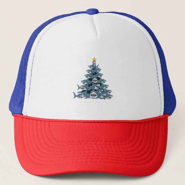 Shark Christmas Tree Santa Hat Christmas Lights   (Front)