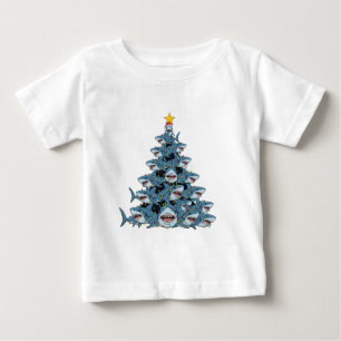 Shark Christmas Tree Santa Hat Christmas Lights Baby T-Shirt