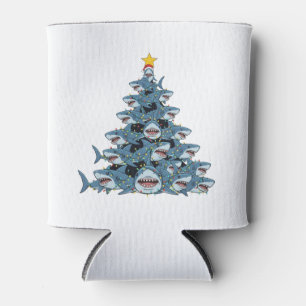 Shark Christmas Tree Santa Hat Christmas Lights Can Cooler